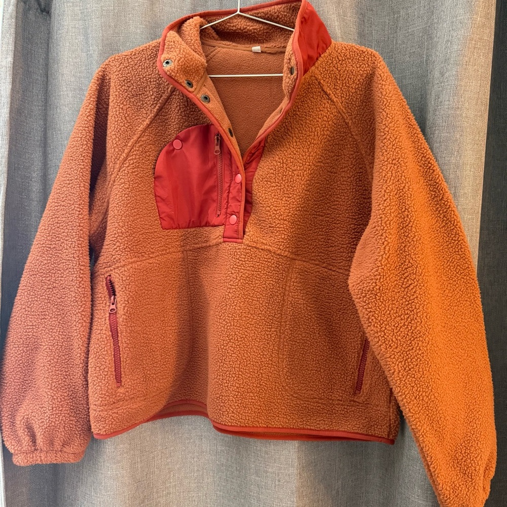 Brown Fleece Pullover with rust Accents